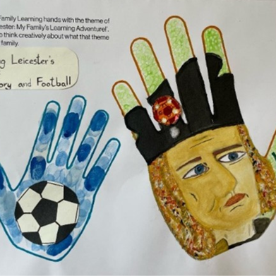 Competition entry, two hands showing a football and King Richard III's face.